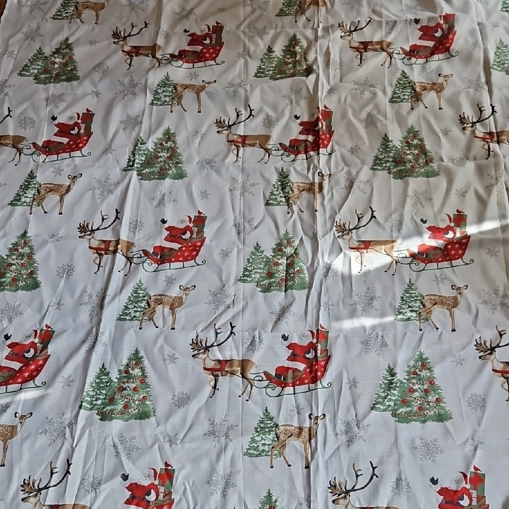 Festive Holiday Santa and Reindeer Shower Curtain.